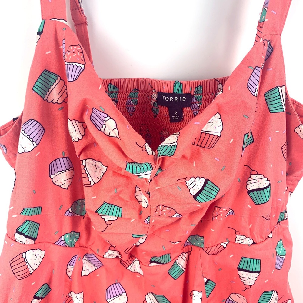 Torrid Fit N Flare Dress Pink Cupcake Sz 2 Poplin Sweetheart‎ Neck Shirred Midi - Picture 5 of 16